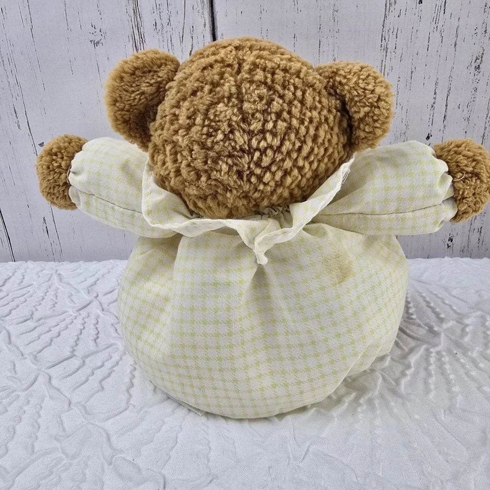 Carters Gingham Plaid Teddy Bear‎ Baby Rattle Plush Round Bear Plush Yellow